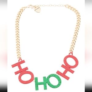 Betsey Johnson Gold Necklace with Red and Green Ho Ho Ho NWT